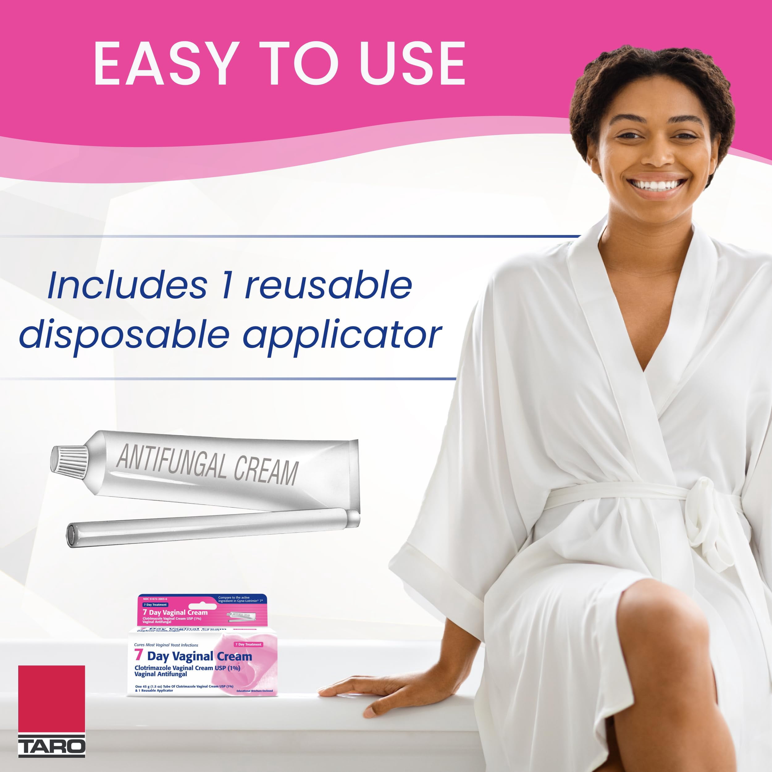 Taro Clotrimazole USP 1% 7-Day Vaginal Cream 1.5 Oz (45g) Yeast Infection Treatment, Feminine Anti-Itch Cream for External Itching & Irritation