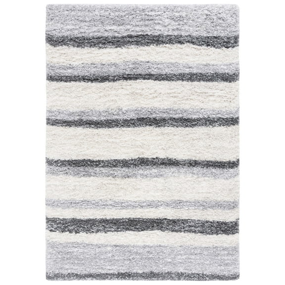 SAFAVIEH Fontana Shag Dani Striped Plush Area Rug, Ivory/Grey, 5'3" x 7'6"