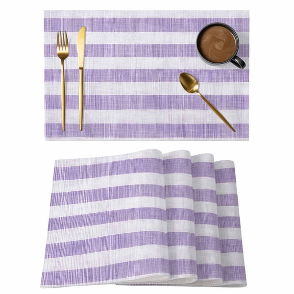 Purple Striped Placemats Set of 8 Farmhouse Vintage Stripes Place Mats Indoor Wipeable Table Mats Washable Cloth Dining Table Placemats for Kitchen Holiday Party Home Decor 13x19 Inch