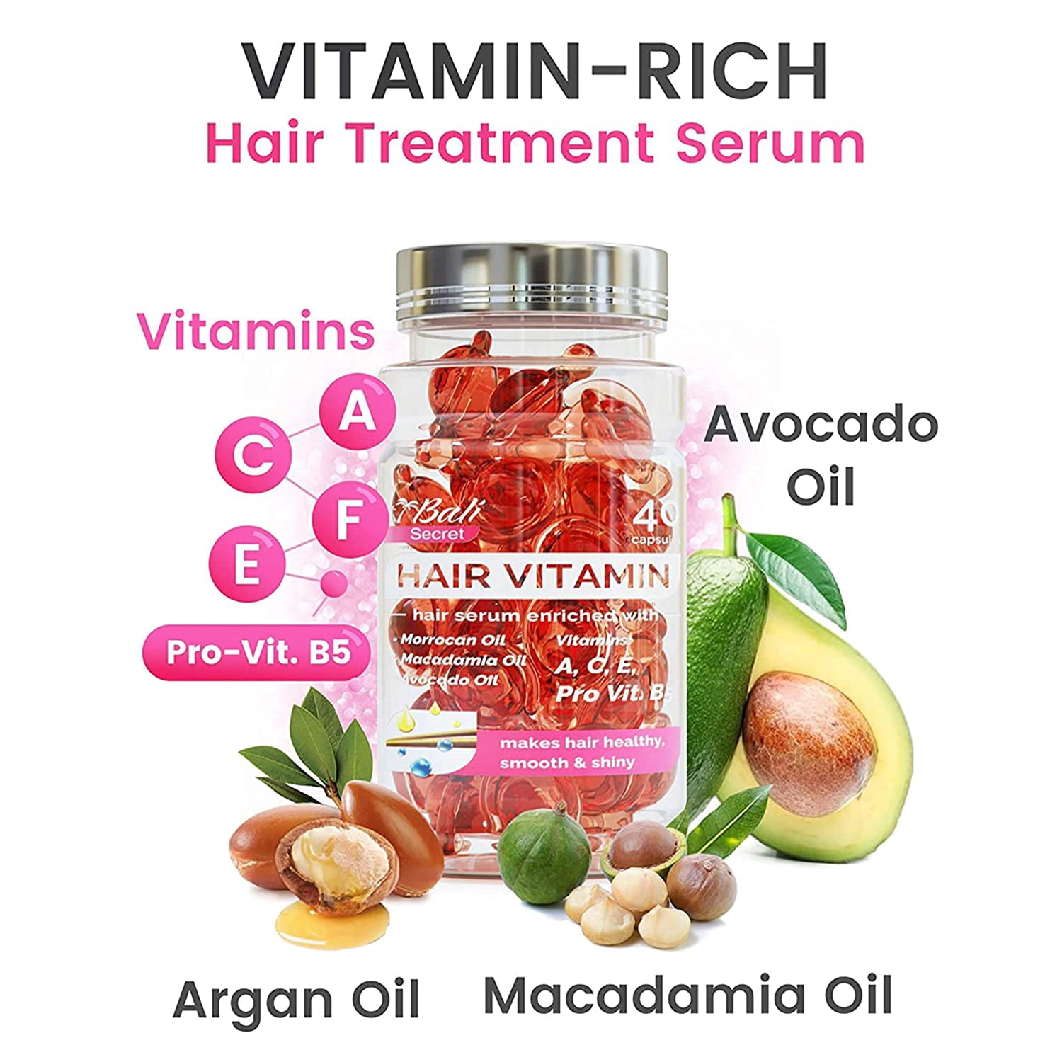 CLY AMS Haarserum Kapseln – Mit Argan, Macadamia, Avocado Ölen & Vitaminen, Kein Ausspülen, 40 Stück