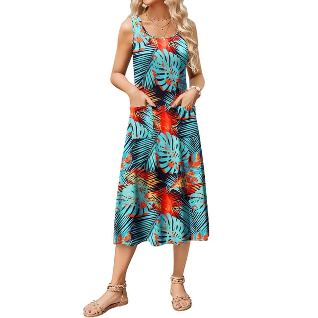 Vestido Zeagoo, casual, holgado, floral, midi con bolsillos