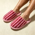 thumbnail image 5 of Samdudou House Slippers for Women Fuzzy Striped Pattern Closed Toe Slip On Plush Warm Indoor Bedroom Flat Footwear for Daily Home Lounging, 5 of 6