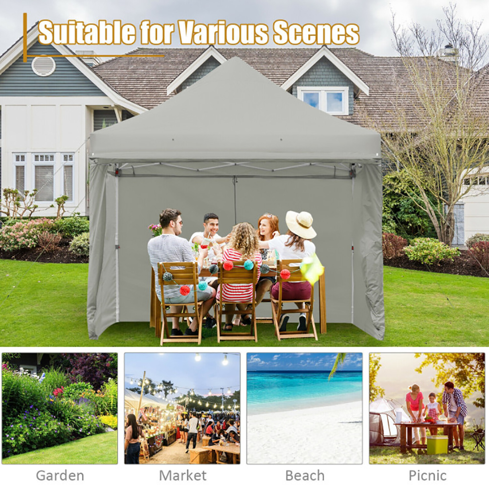 Aimee Lii 10 x 10 Feet Pop-up Gazebo with 5 Removable Zippered Sidewalls and Extended Awning, Backyard Canopy Gazebo, Gray