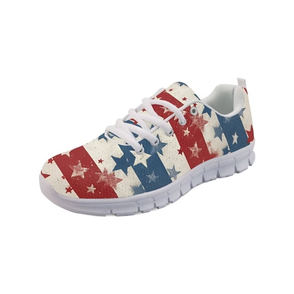 COEQINE Women Sneakers Tennis Shoes Fashion Sport Gym Jogging Tennis Fitness Sneaker White Sole Girls Training Athletic Footwear for 4th of July, Vintage Star Stripe US Flag