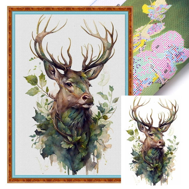 (2) Hilo Algodón Ecológico Bordado 11CT 3 Hebras Impresión Kit Serie Punto Cruz Alce 50x70cm