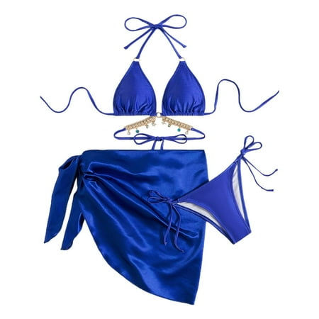 KONDYS Hot Diamond Jewelry Swimsuit Women Sexy Swimsuit Lace Up Beach Bikini Beachwear Swimwear Relaxed Fit