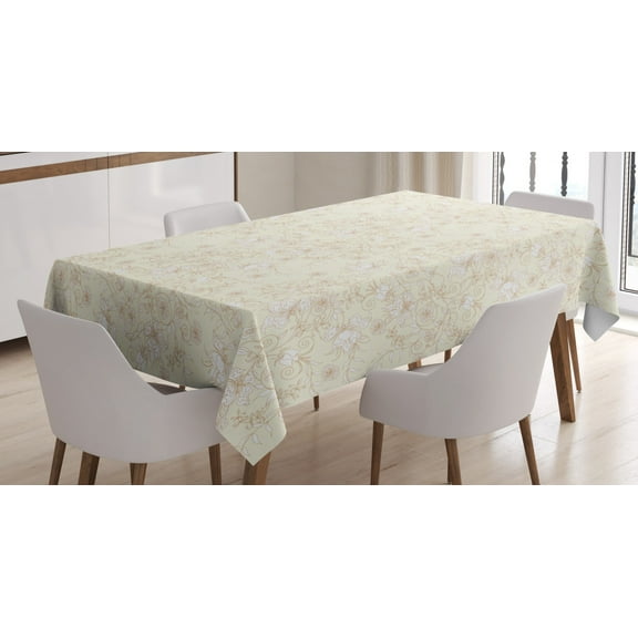 Ambesonne Ivory Tablecloth Rectangular Table Cover, Floral Branches Botanical, 60"x84", Cream White