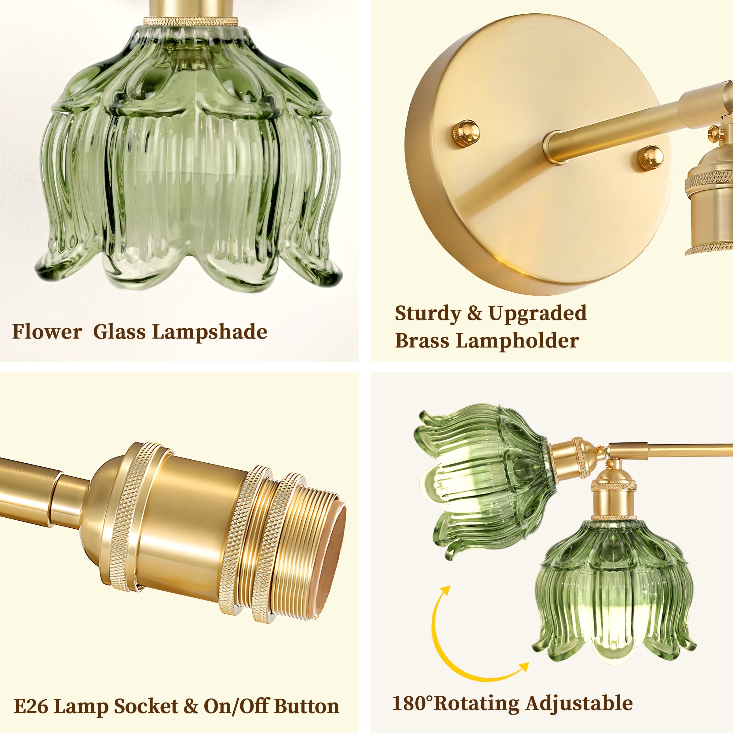 Vintage Battery Operated Wall Sconce with Flower lampshade,Rechargeable Battery Powered Wall lamp with 15 Colors for Bedroom Living Room Home Decor (Flower Green, 2 Light Battery Operated)