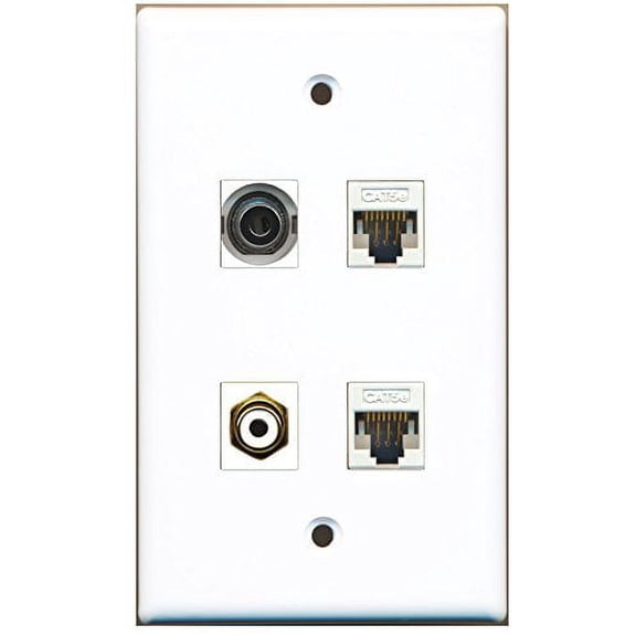RiteAV - 1 Port RCA White 1 Port 3.5mm 2 Port Cat5e Ethernet White Wall Plate