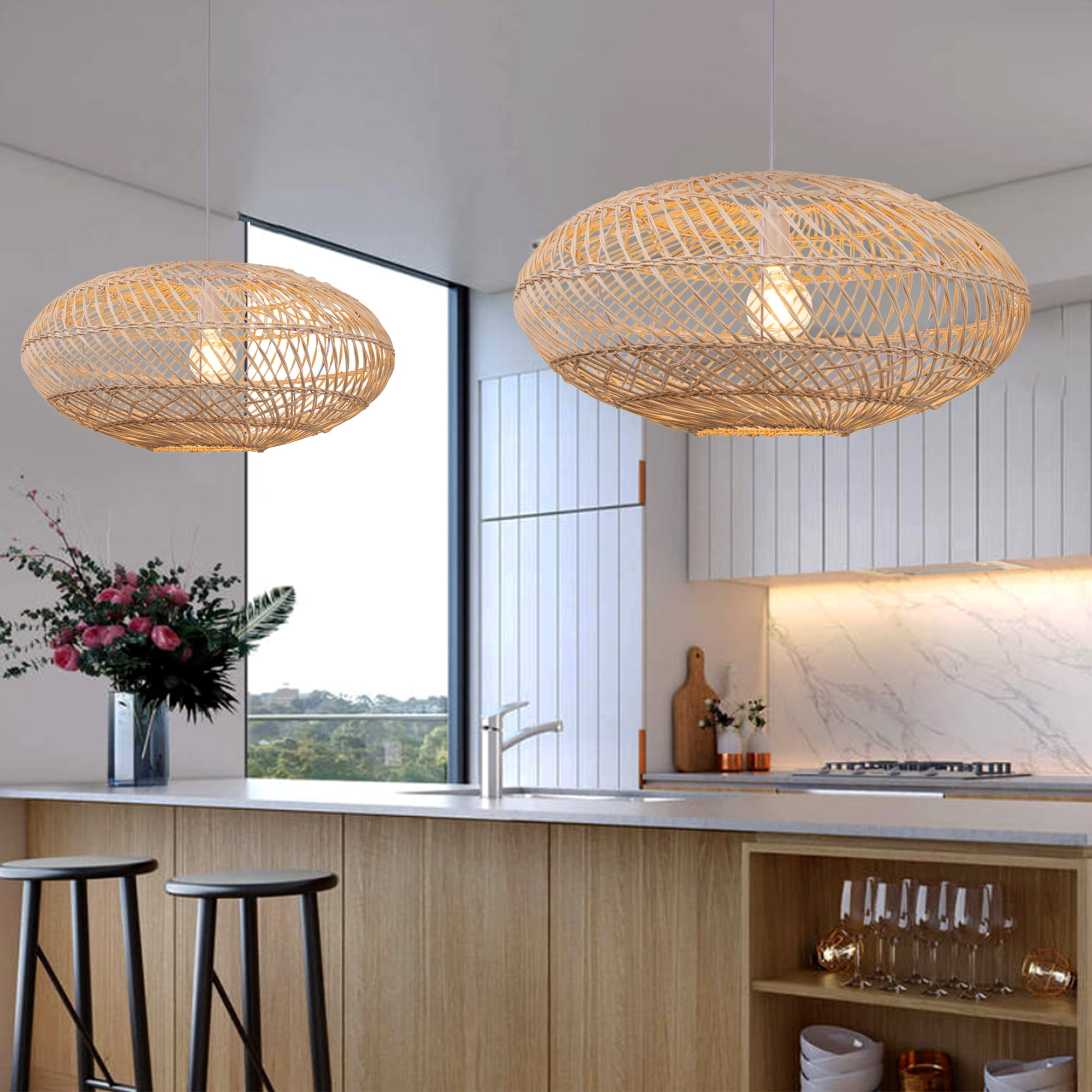 FAFIAR Handmade Hanging Lamp Rattan Pendant Light Lamp Shade for Dining