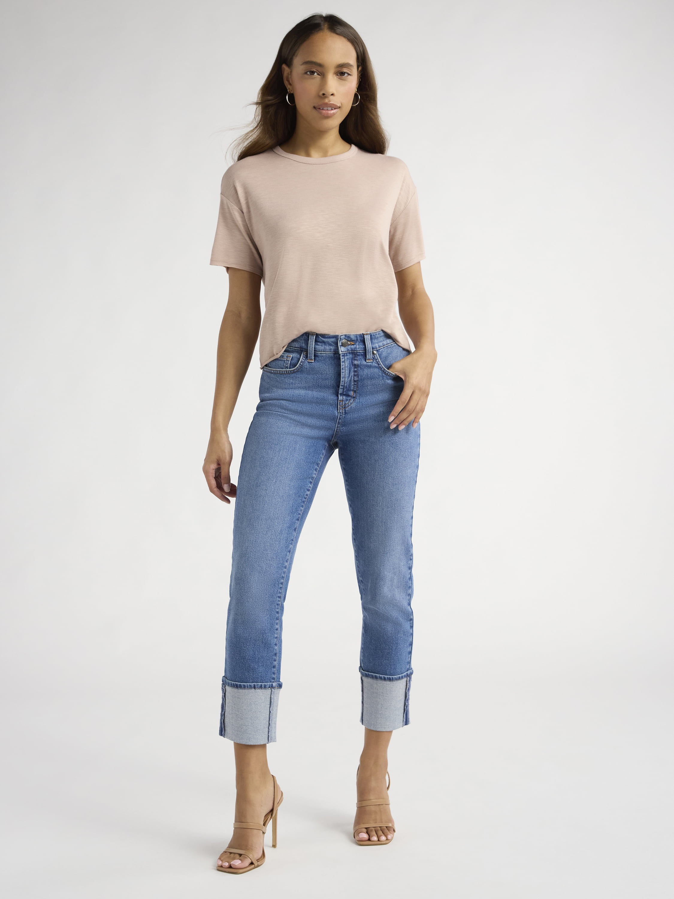Sofia Jeans Women's Slim Cuffed Denim Mid Rise Jeans, 27" Inseam, Size 0-20