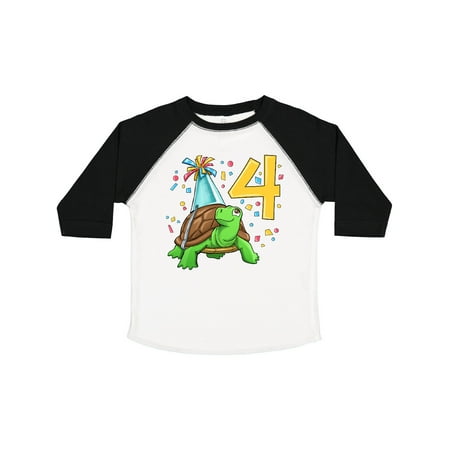 

Inktastic 4th Birthday Cute Turtle in Party Hat with Confetti Gift Toddler Boy or Toddler Girl T-Shirt