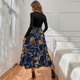 thumbnail image 4 of Vestidos casuales largos y lisos sueltos de manga larga para mujer, vestido estampado con cuello en V, L, 4 of 5