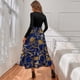 thumbnail image 4 of Vestido maxi largo y liso de manga larga para mujer, vestido informal con cuello en V estampado y empalme, 4 of 5