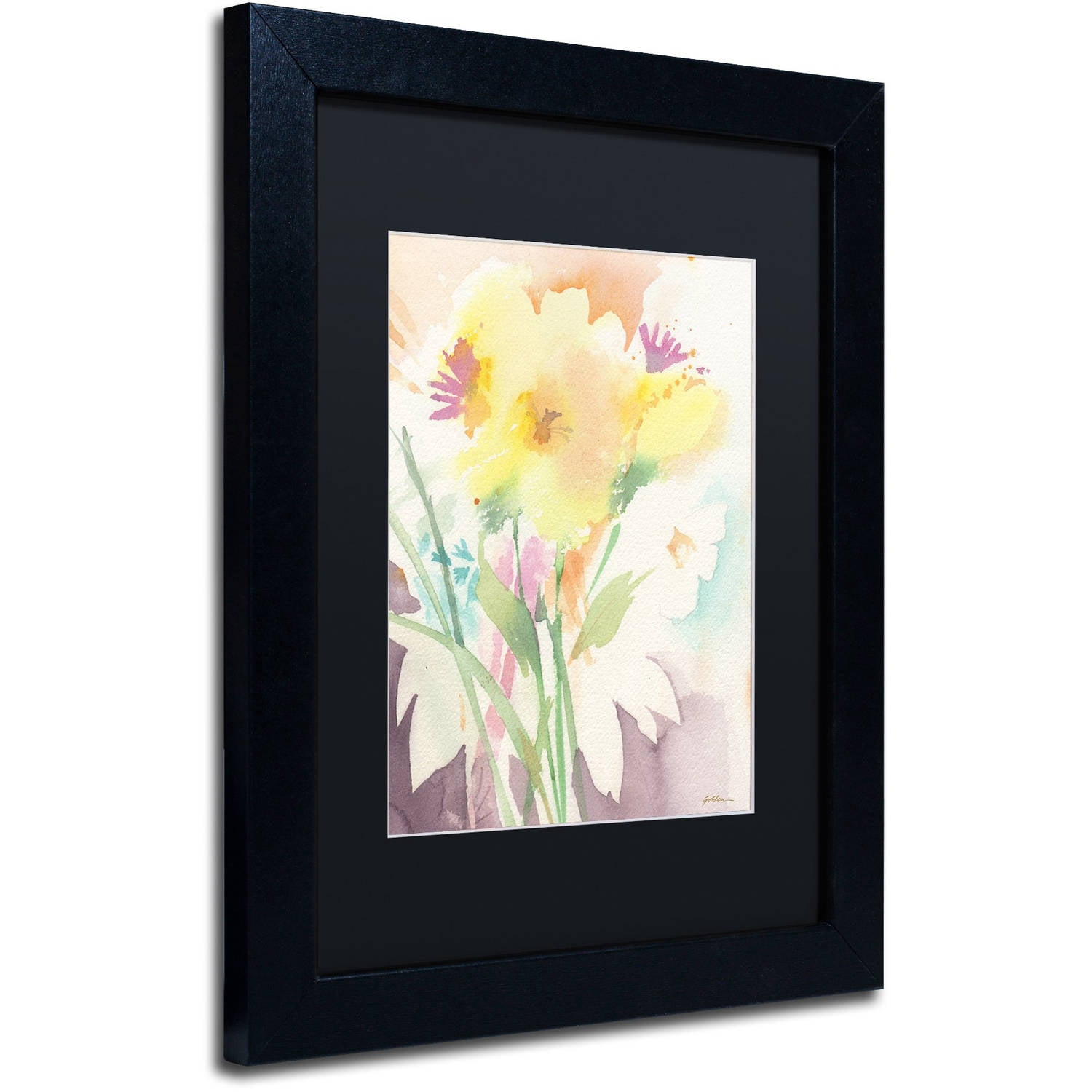 Trademark Fine Art "Yellow Flower Blossoming" Canvas Art by Sheila Golden, Black Matte, Black Frame