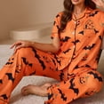thumbnail image 6 of Hpapadks Halloween Women's Pajamas Satin Silk Short Sleeve Button Down Shirts Pants 2 Piece Sleepwear Pjs Sets for Women Orange, 6 of 7