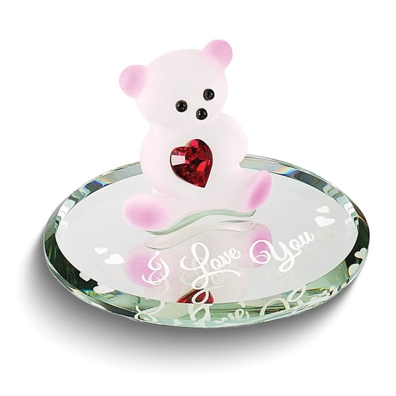I LOVE YOU Bear with Red Crystal Heart Handcrafted Glass Figurine QGM19256