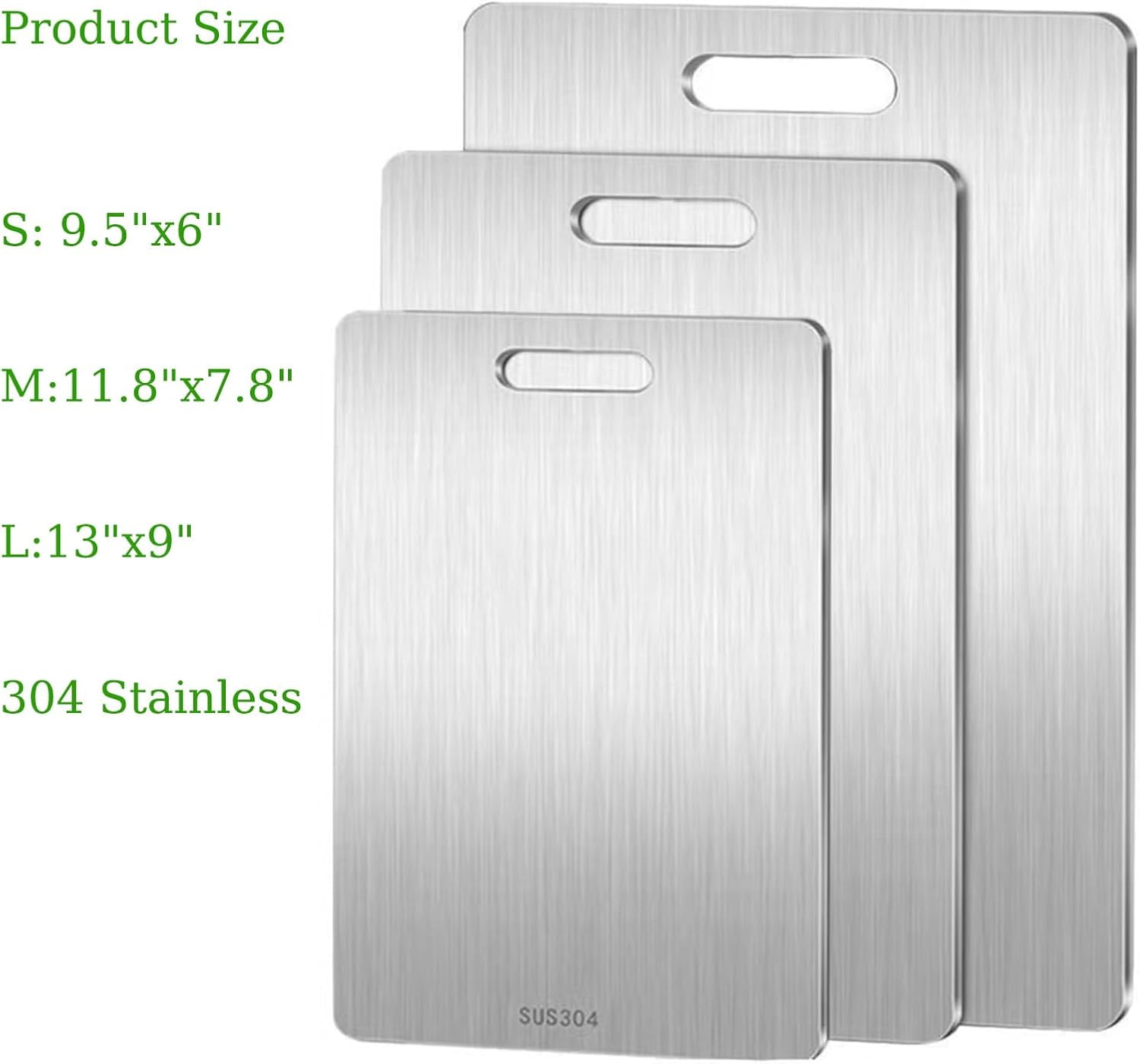 3PCS Stainless Steel Cutting Board Set, Double-Sided Metal Kitchen Chopping Boards, Food Grade Non Toxic, Burr-Free Edges, Dishwasher Safe for Meat Vegetables Fruits (S/M/L)