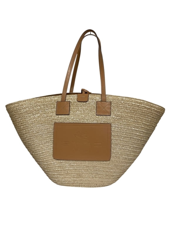 Pre-Owned ETRO Leather Basket Bag Tote Bag, Natural, Women's