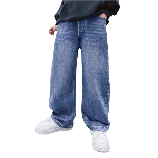 WILLBEST Pantalones Mujer Pantalones Vaqueros Con Cintura Elástica Para Niños, Pantalones Vaqueros de Pierna Recta Para Niños, Pantalones Cargo Holgados Casuales Para Uso Diario En Primavera y Otoño.