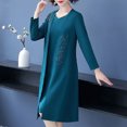 thumbnail image 6 of Quixlent 2 Pcs/Set Women Coat Dress Set Long Sleeve Flower Embroidered Mid Length Coat Sleeveless Solid Color V Neck Knee Length Dress Formal Elegant Style Lady Dress Coat Set, 6 of 7