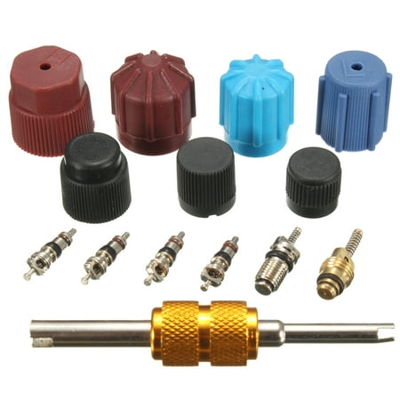 Car Air Conditioning Service A/C AC System Valve Core Cap Kit Seal + Schrader Valve Remover 4 Seasons