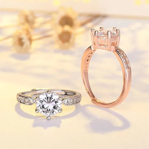 Luxury Hand Jewelry Rose Gold and Silver Lady Diamond Ring Six Claw Diamond Ring Couple Jewelry Ring Gift