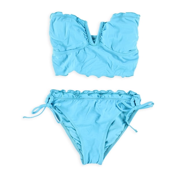 Tankini de 2 piezas con cuello en V Bandeau para mujer de California Waves, azul, XS