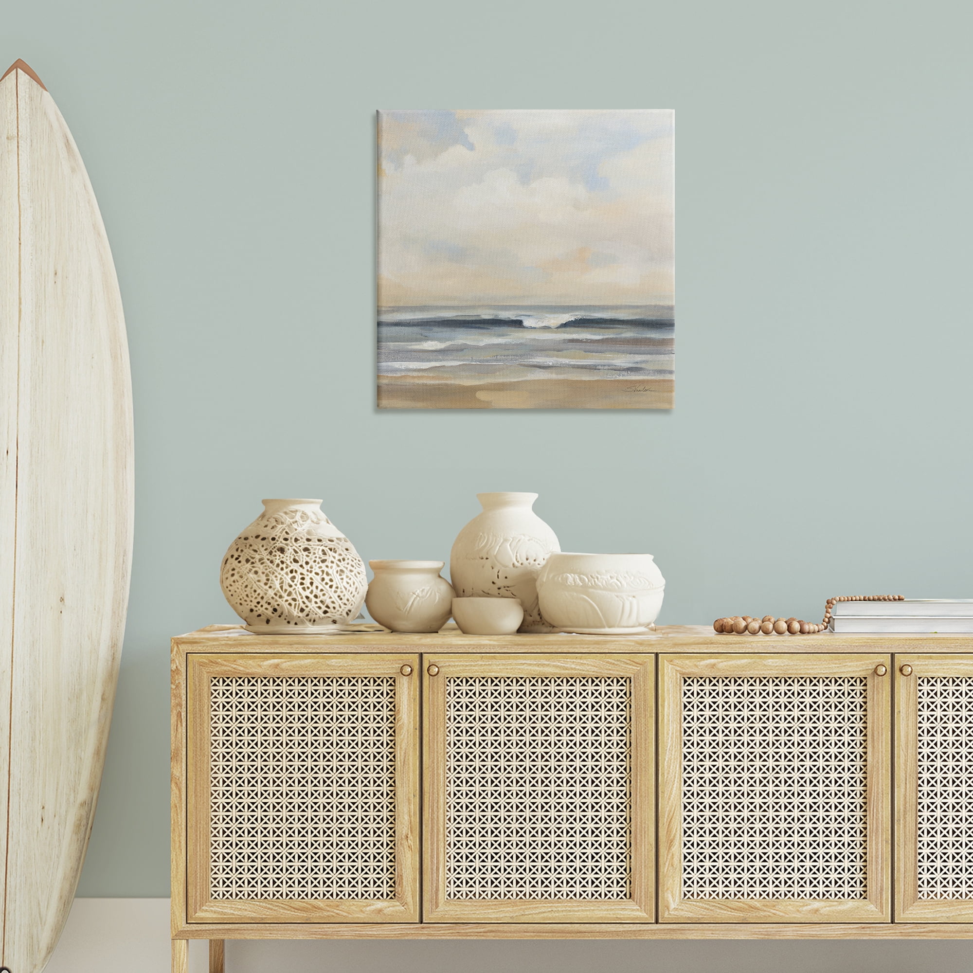 Stupell Industries Misty Haze Shoreline Nautical & Beach Painting Wrapped Canvas Art Print Wall Art, 30 x 30