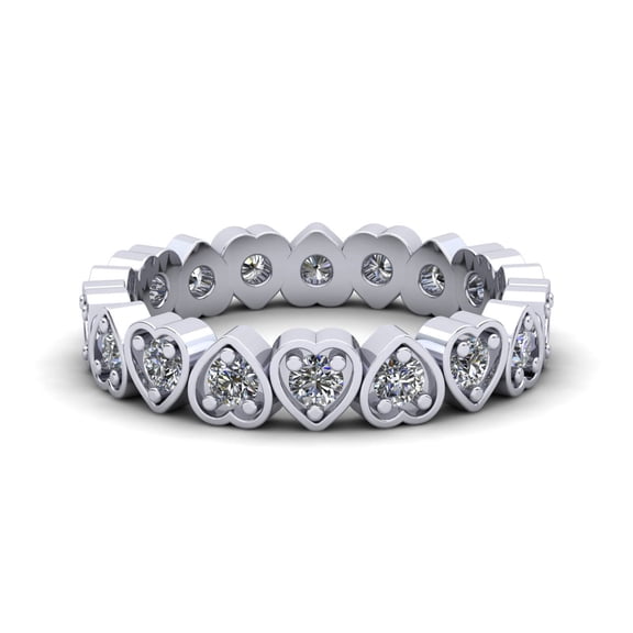 Natural .60Ct Round Cut Brilliant Diamond Heart Women's Anniversary Wedding Eternity Band Ring Solid 14k White Gold H SI2