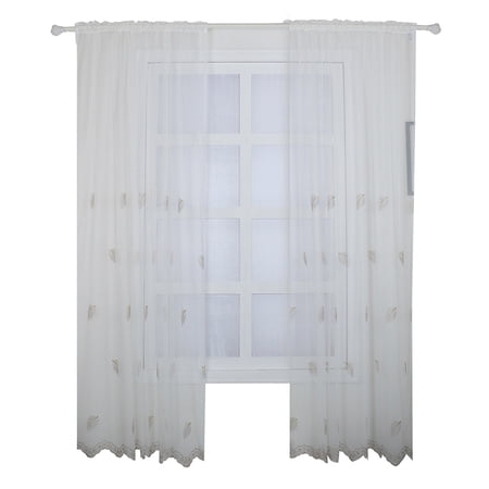 Leaf Embroidery Sheer Window Drapes White Window Voile Curtains ...