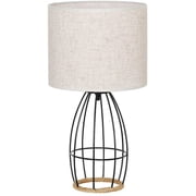 Farmhouse Table Lamp Cage Style Black Chrome Metal Base with Linen Fabric Shade