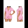 thumbnail image 2 of Conjuntos de Pijama para Mujer, Conjuntos Casuales, Pijamas con Botones, Pantalones Cortos y Mangas , Conjuntos de Pijama para Mujer Rosa S, 2 of 8