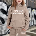 thumbnail image 3 of Boys and Girls Stylish Printed Sweatshirt and Pants Set - Warm and Comfortable Sportswear for Fall and Winter, Thick Fleece-Lined Long Sleeve Hoodie and Jogger Pants, 3 of 4