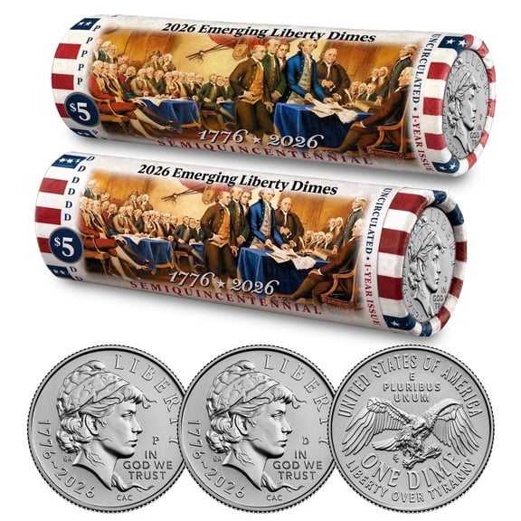 Collectible 2026 P & D Set • Emerging Liberty Dime DECLARATION OF INDEPENDENCE Coin Rolls • America 250