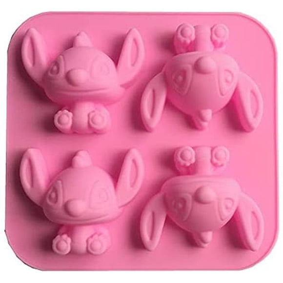 4 Cavity Star Baby Lilo and Stitch Silicone Mold for DIY Fondant Candy Making Chocolate Molds Lollipop Desserts Ice Cube Gum Clay Soap Biscuit Plaster Resin Cupcake Topper Birthday Party Cake Decor