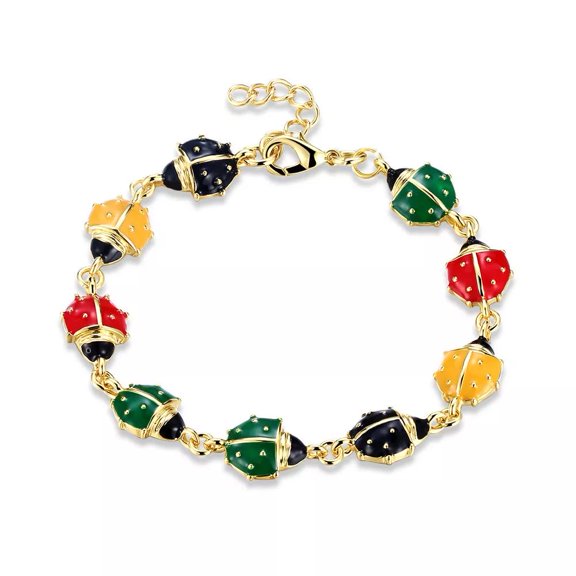 Gold Plated Bracelet LadyBug Charm Good Luck Adjustable Lobster 8' 3.2MM L166
