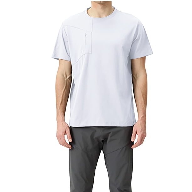 Tops para hombre, blusas y camisas de cuello redondo y manga corta para hombre, camiseta informal de solapa de color liso a la moda para hombre, blusa de cuello redondo y manga corta para hombre.