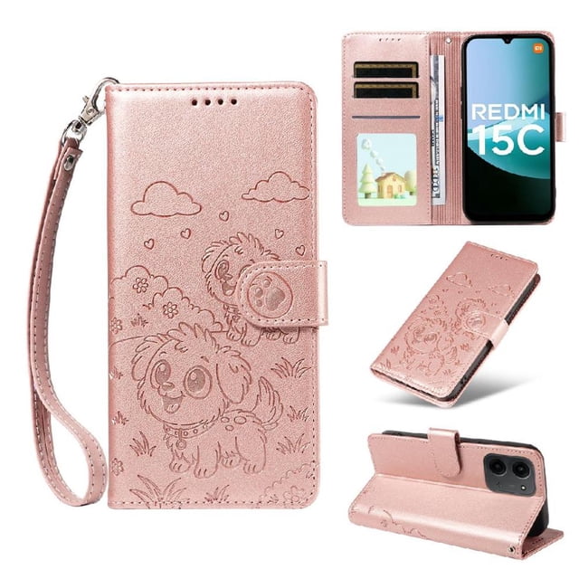 Funda Cartera GANGXUN con Diseño de Perrito en Relieve para Xiaomi POCO C85 , Protección 360° con Ranuras y Correa Desmontable