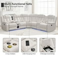 thumbnail image 4 of Power Recliner Sofa Sets with Speaker for Living Room Gray Faux Leather Electric Home Theater Seating Reclining Sofa with Console Storage, 4 of 6