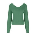 thumbnail image 6 of Qetyuw Cropped Sweater for Women Crochet Knit Long Sleeve V Neck Pullover Sweaters Solid Color Casual Chunky Jumpers, 6 of 6
