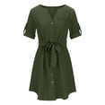thumbnail image 3 of FAIWAD Robe Chemise à Col en V pour Femme, Manches Courtes, Boutonnée, Robe Tunique d'Été Décontractée, Mini-Robe avec Ceinture, 3 of 5