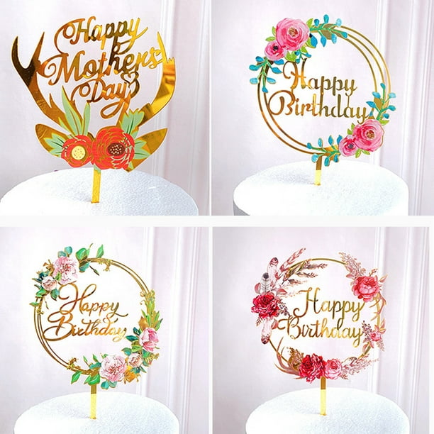 Acrylic Flower Cake Topper DIY Wedding Birthday Baking Dessert Cupcake Decor
