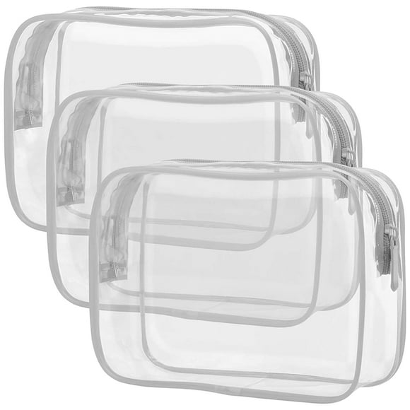 Grey MediumTSA Approved Toiletry Bag - Clear Makeup Bag Waterproof Quart Size Bag, Travel Makeup Cosmetic Bag for Women Men, Carry on Airport Airline Compliant Bag, 3 Pack, Black