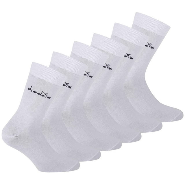 Diadora Calcetines Unisex, Paquete de 6 - Calcetines Deportivos, Algodón, Logotipo, color sólido Blanco 43-46