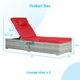 thumbnail image 2 of Outdoor Chaise Lounge Chairs Set of 2 with Adjustable Backrest, All-Weather Wicker Rattan Patio Pool Chairs with Cup Holder & Cushion for Poolside/Backyard, Red, 2 of 9