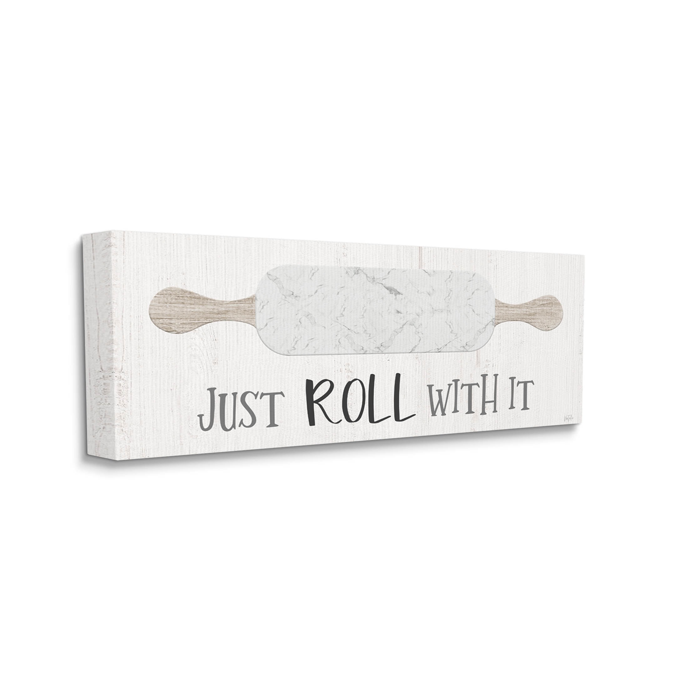 Just Roll With It Funny Baking Typography Graphic Art Gallery Wrapped Canvas Print Wall Art