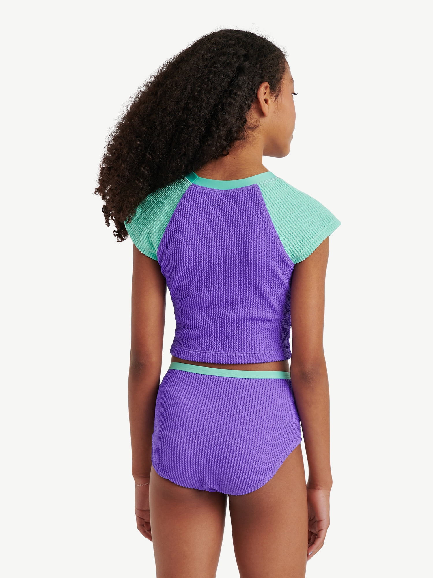 Justice Girls 2 Piece Short Sleeve Rashguard Swimsuit, Sizes XS-XL