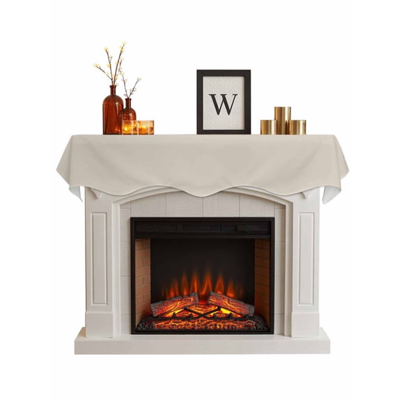 Ivory White Fireplace Mantel Scarf, Modern Pure Ivory White Mantel Cover Table Runner, Fireplace Top Dresser Scarves for Party Holiday Living Room Home Decoration 60x17 Inch