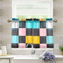 Yayeee Kitchen Curtains Light Filtering 27"x36" Rod Pocket Short Cafe Window Panel, Pink Checkered Pattern